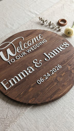 Round Wood Wedding Welcome Sign – Classic