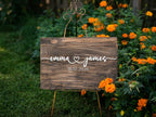 Rectangle Wood Wedding Guest Book Sign – Flowing Script