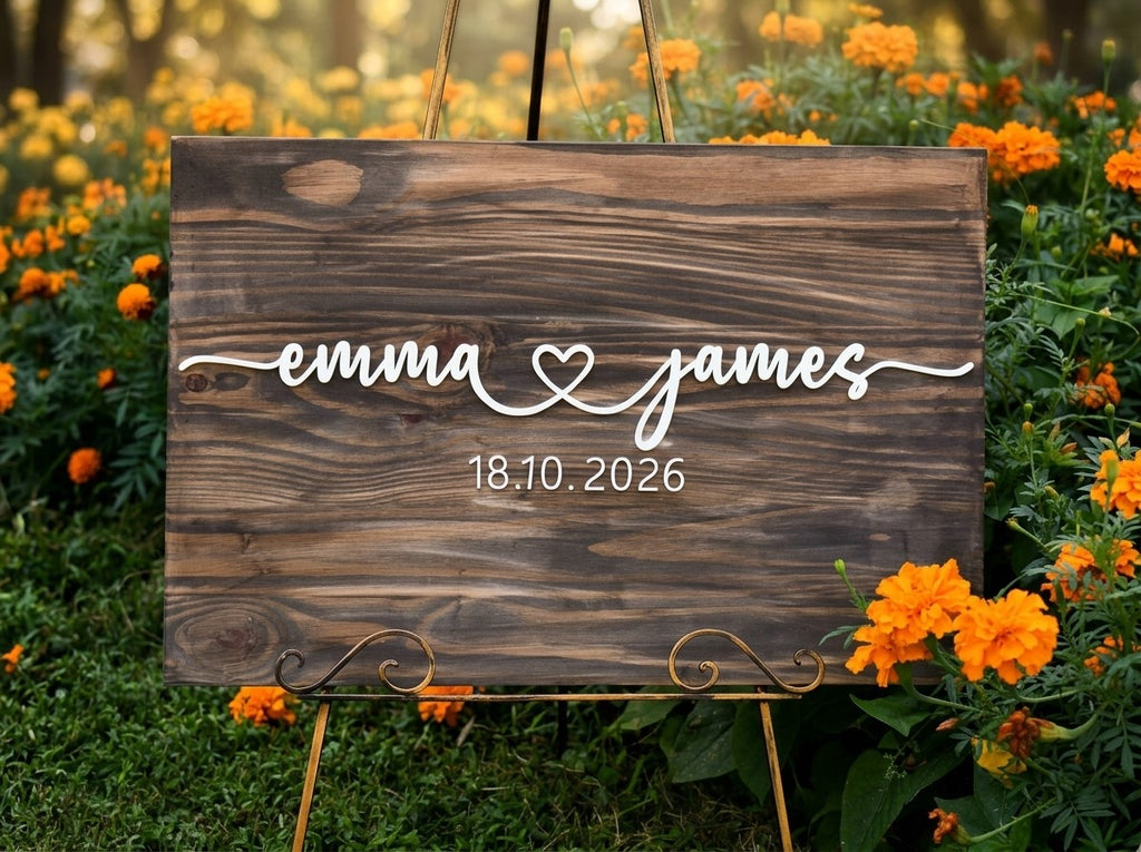 Rectangle Wood Wedding Guest Book Sign – Flowing Script