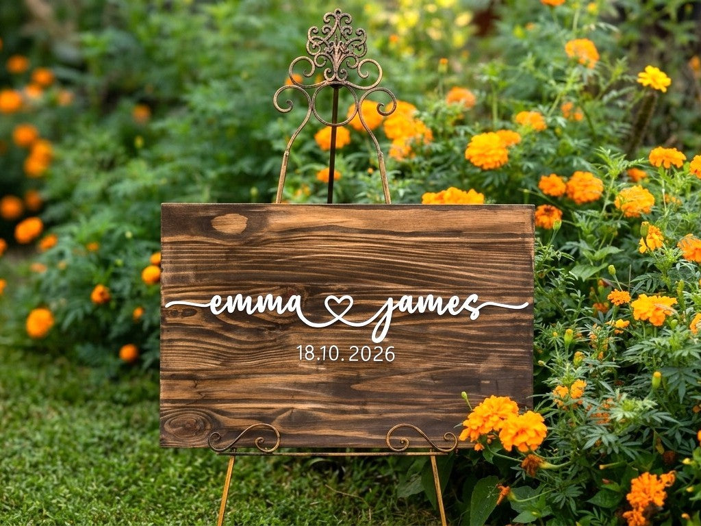 Rectangle Wood Wedding Guest Book Sign – Flowing Script