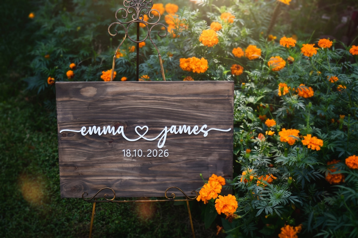 Rectangle Wood Wedding Guest Book Sign – Flowing Script