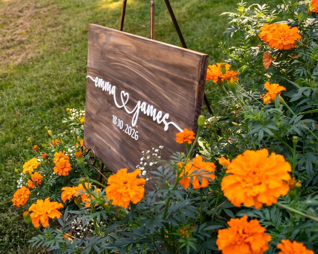 Rectangle Wood Wedding Guest Book Sign – Flowing Script