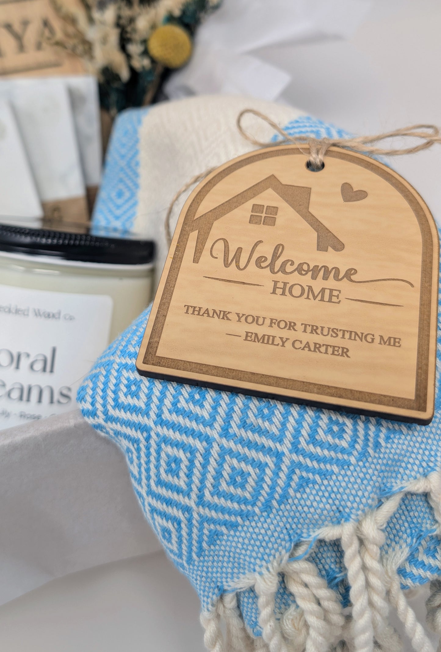 Personalized Large Cutting Board Housewarming Gift Basket | Custom Family Name New Home Set | Realtor Closing Gift