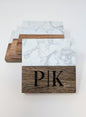 Personalized Couple Marble & Wood Coasters – Custom Engraved Set of 4