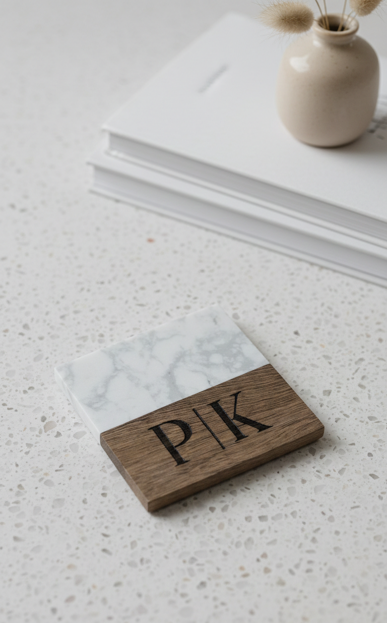 Personalized Couple Marble & Wood Coasters – Custom Engraved Set of 4