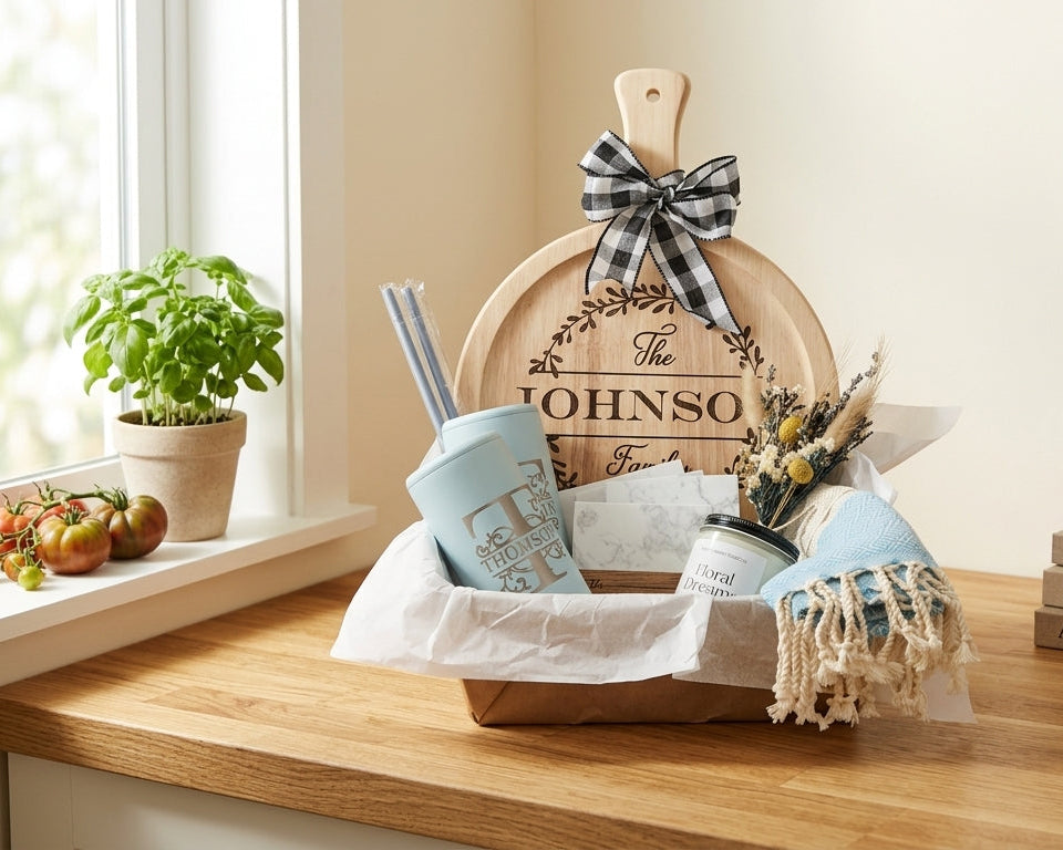 Personalized New Home Gift Basket | Custom Family Name Housewarming Set | Realtor Closing Gift