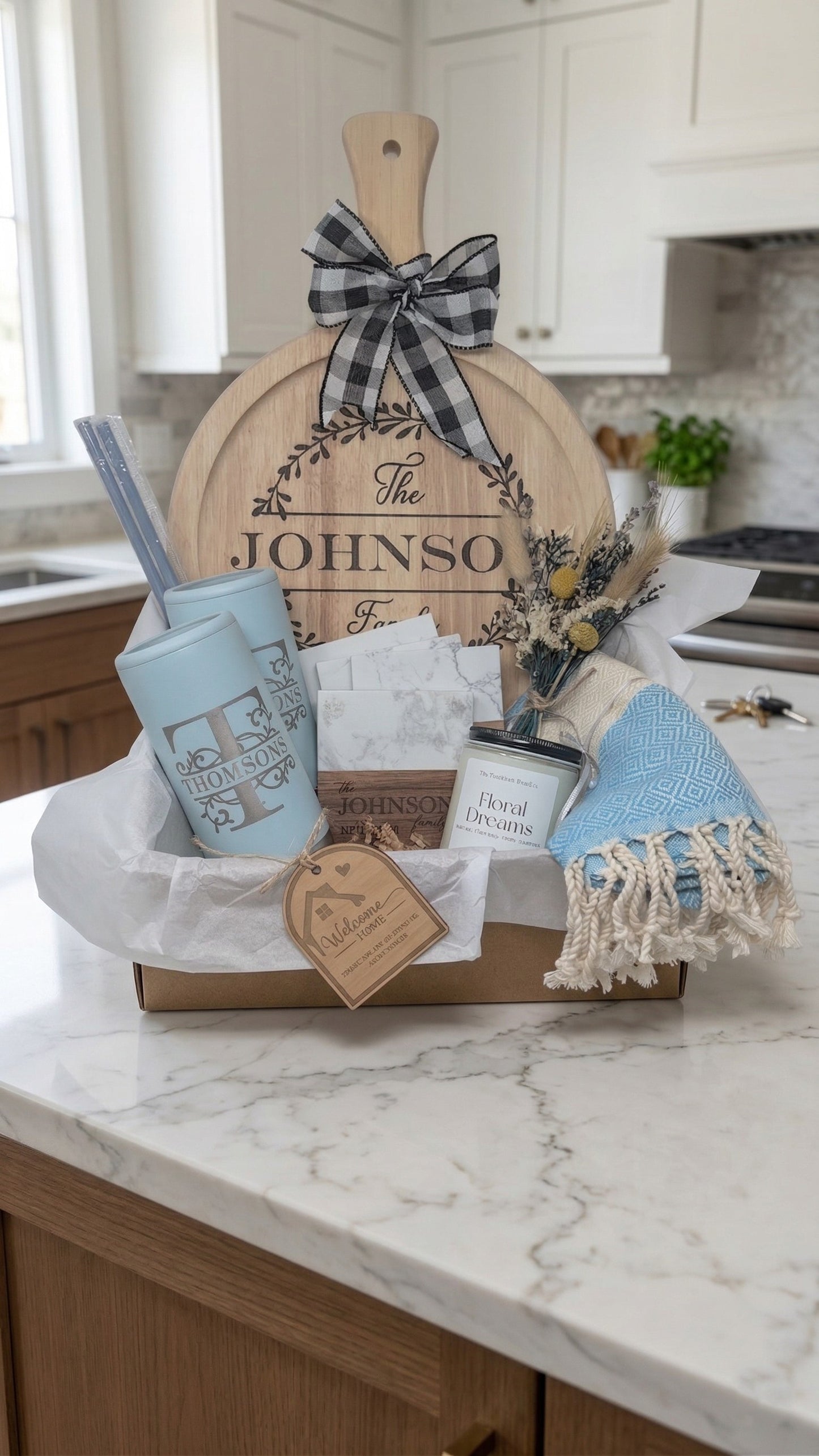 Personalized New Home Gift Basket | Custom Family Name Housewarming Set | Realtor Closing Gift