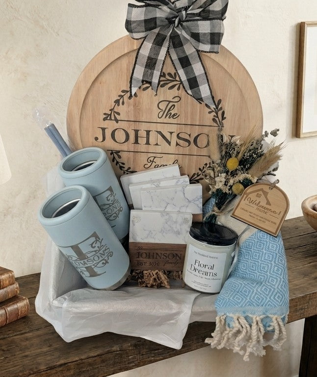 Personalized New Home Gift Basket | Custom Family Name Housewarming Set | Realtor Closing Gift