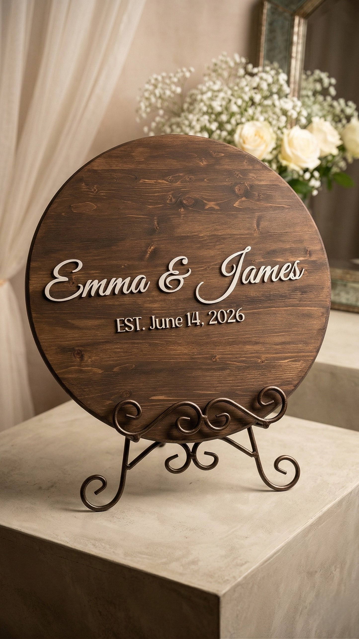 Custom Round Wood Guest Book Sign | Personalized Names and Date | Handcrafted Wedding Guest Book Alternative