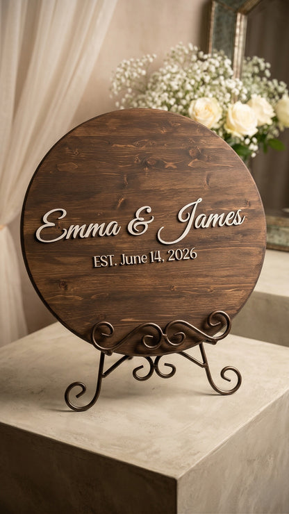 Custom Round Wood Guest Book Sign | Personalized Names and Date | Handcrafted Wedding Guest Book Alternative