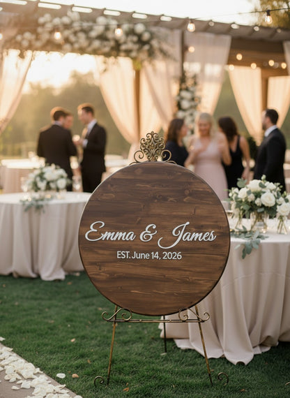 Custom Round Wood Guest Book Sign | Personalized Names and Date | Handcrafted Wedding Guest Book Alternative