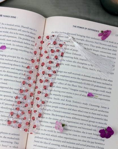 Floral & Ladybug Acrylic Bookmark | Gift for Book Lovers & Nature Fans