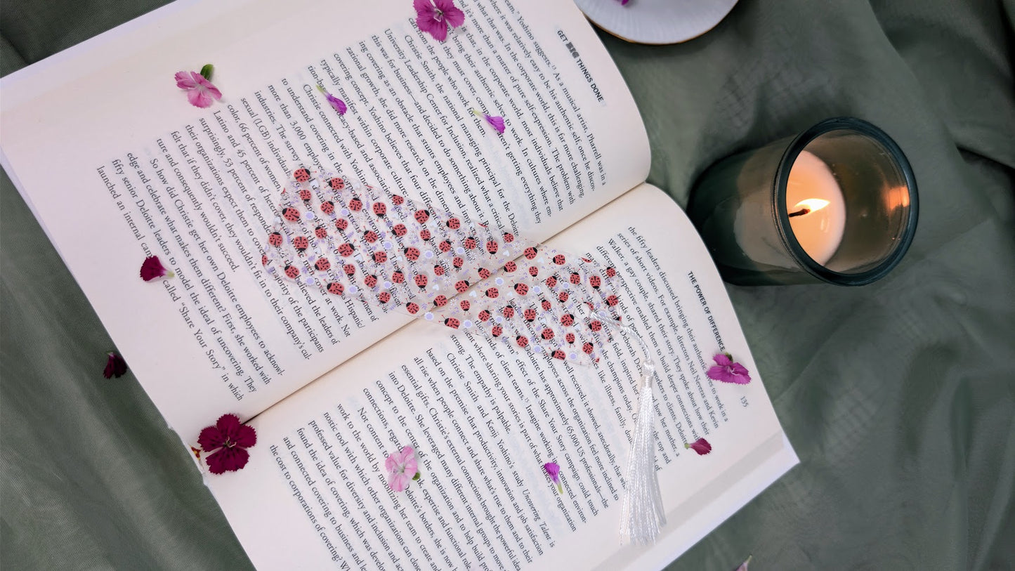Floral & Ladybug Acrylic Bookmark | Gift for Book Lovers & Nature Fans