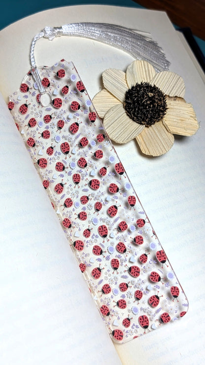 Floral & Ladybug Acrylic Bookmark | Gift for Book Lovers & Nature Fans