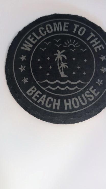 Welcome to the Beach House Engraved Slate Coasters