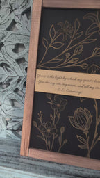 Custom Quote Wood Sign, Framed Floral Engraved Wall Art