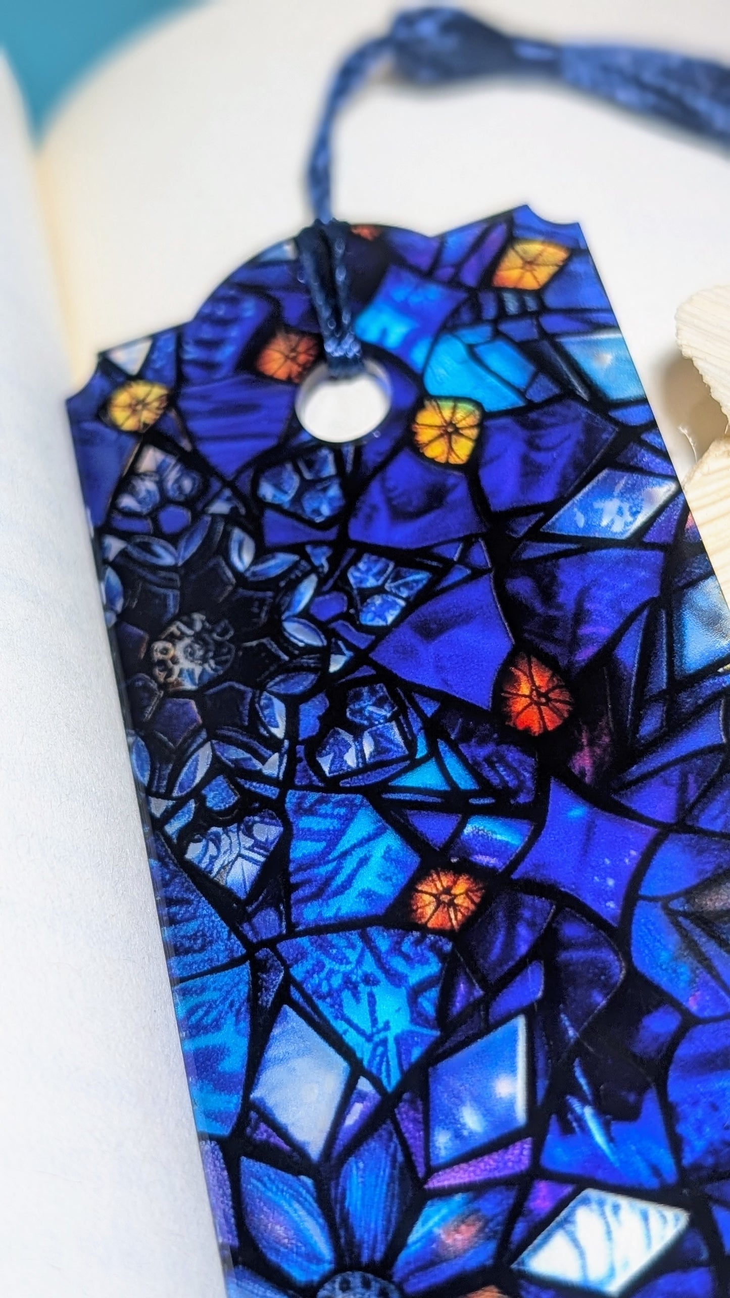 Blue Snowflake Acrylic Bookmark | Stained Glass Winter Book Lover Gift