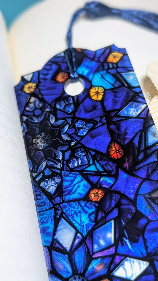 Blue Snowflake Acrylic Bookmark | Stained Glass Winter Book Lover Gift