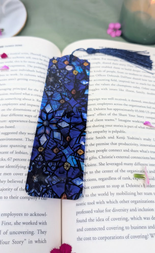 Blue Snowflake Acrylic Bookmark | Stained Glass Winter Book Lover Gift