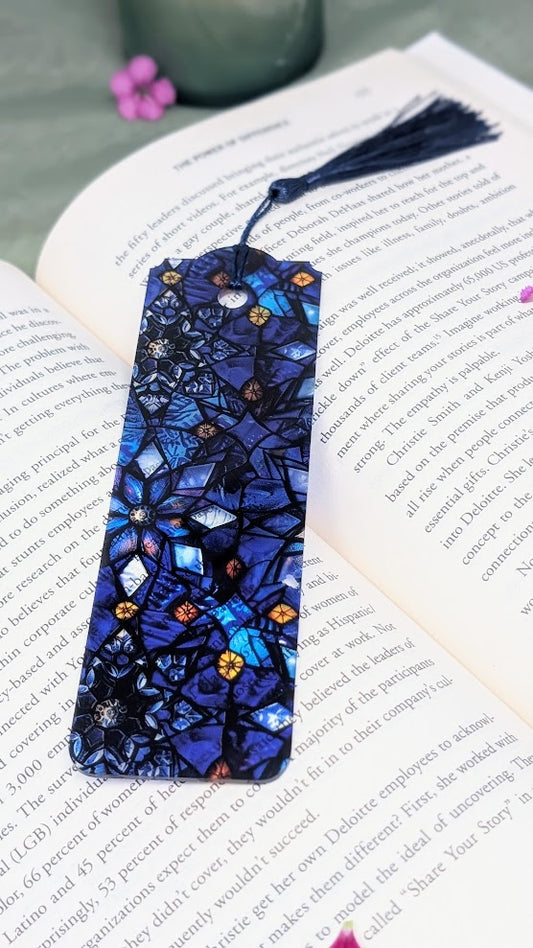 Blue Snowflake Acrylic Bookmark | Stained Glass Winter Book Lover Gift