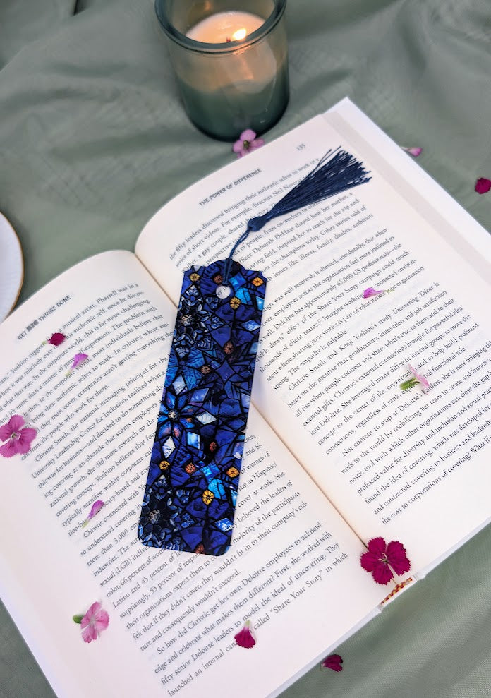 Blue Snowflake Acrylic Bookmark | Stained Glass Winter Book Lover Gift