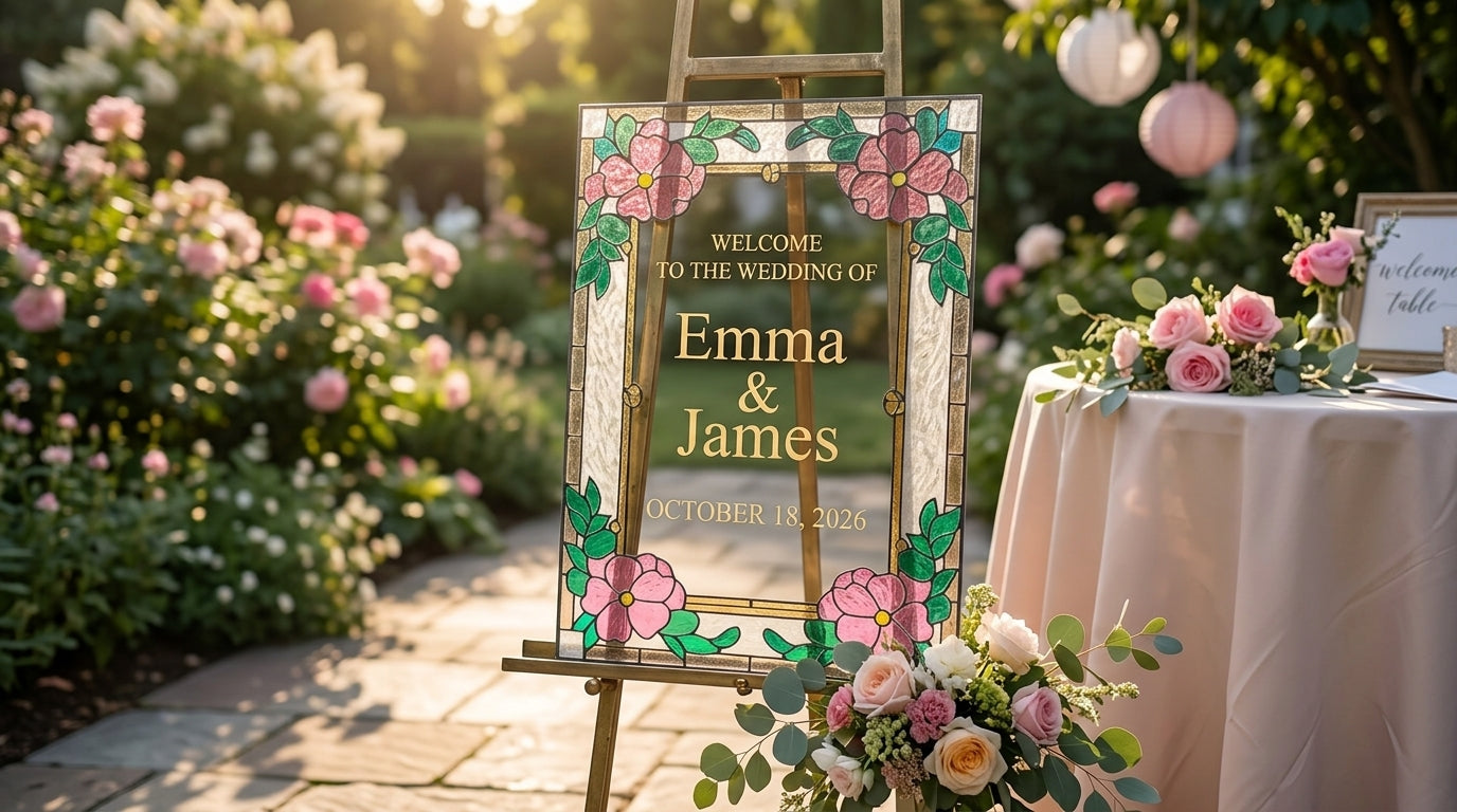 Custom Faux Stained Glass Wedding Sign | Hand Painted | Personalized
