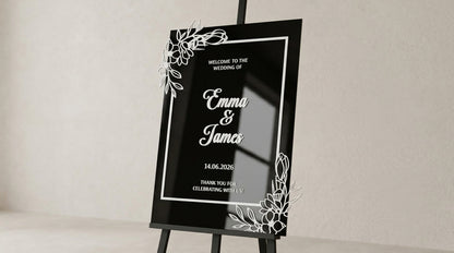 Custom 3D Acrylic Wedding Welcome Sign | Raised Letters & Florals | Personalized